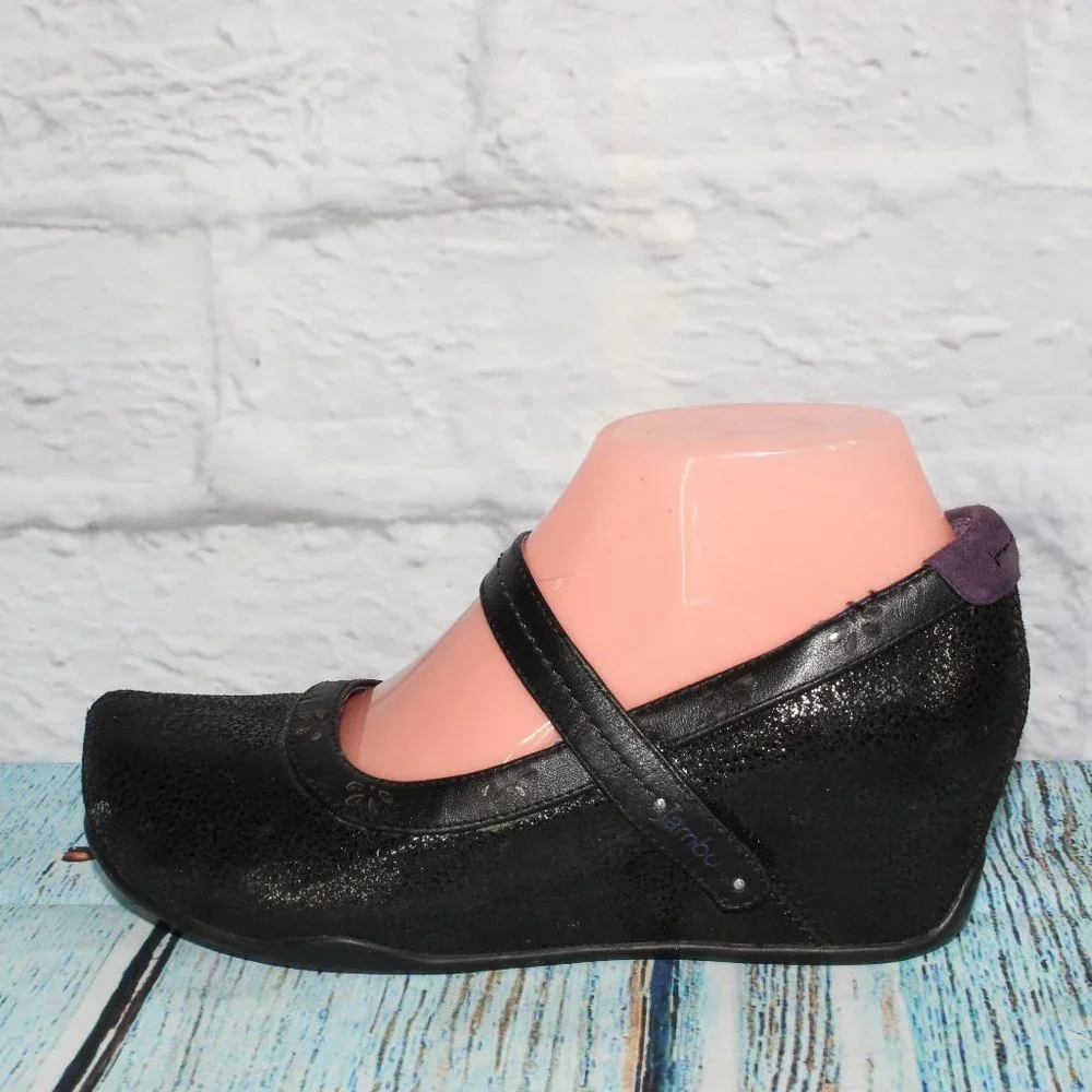 Jambu Muse Black Leather Mary Jane Style Wedge Shoes Size 7 M - Picture 1 of 9